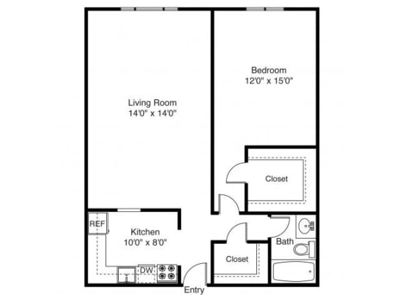 Taymil East Shore Apartment Homes 1 Bedroom 1 Bathroom Floor Plan